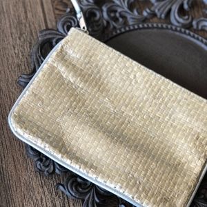 COSMETIC BAG PLEATHER WRISTLET POUCH TORTOISE GOLD